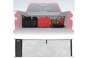 BUMBEE Envelope Style Trunk Cargo Net Compatible with Chevy Silverado 2013-2024 Accessories, Heavy Duty Carabiners Highly Elastic Truck Bed Mesh Cargo Net(16.9" X 52.56" to 66.93")