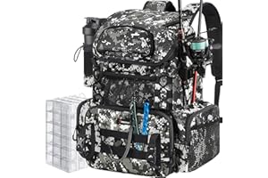 Piscifun Fishing Tackle Backpack with Rod Holders & 4 Tackle Boxes, 42L Outdoor Fishing Bag with Waterproof Rain Cover