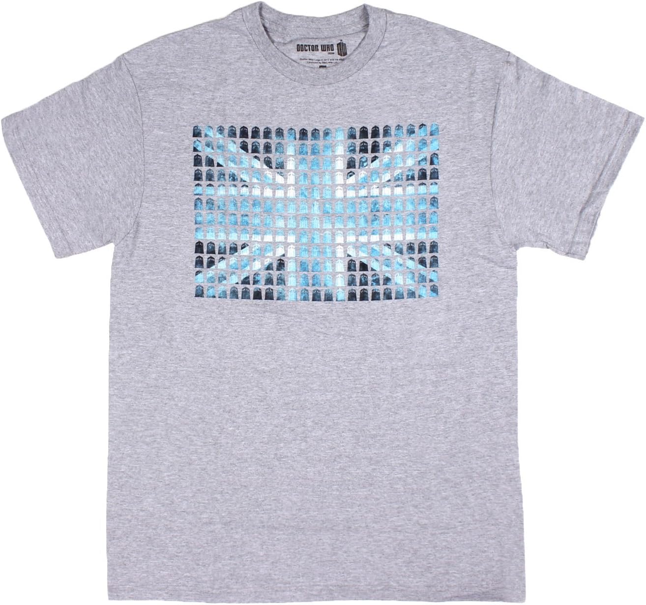 Dr Who Mens Union Jack Mini Tardis Doctor T-Shirt (Medium) Grey