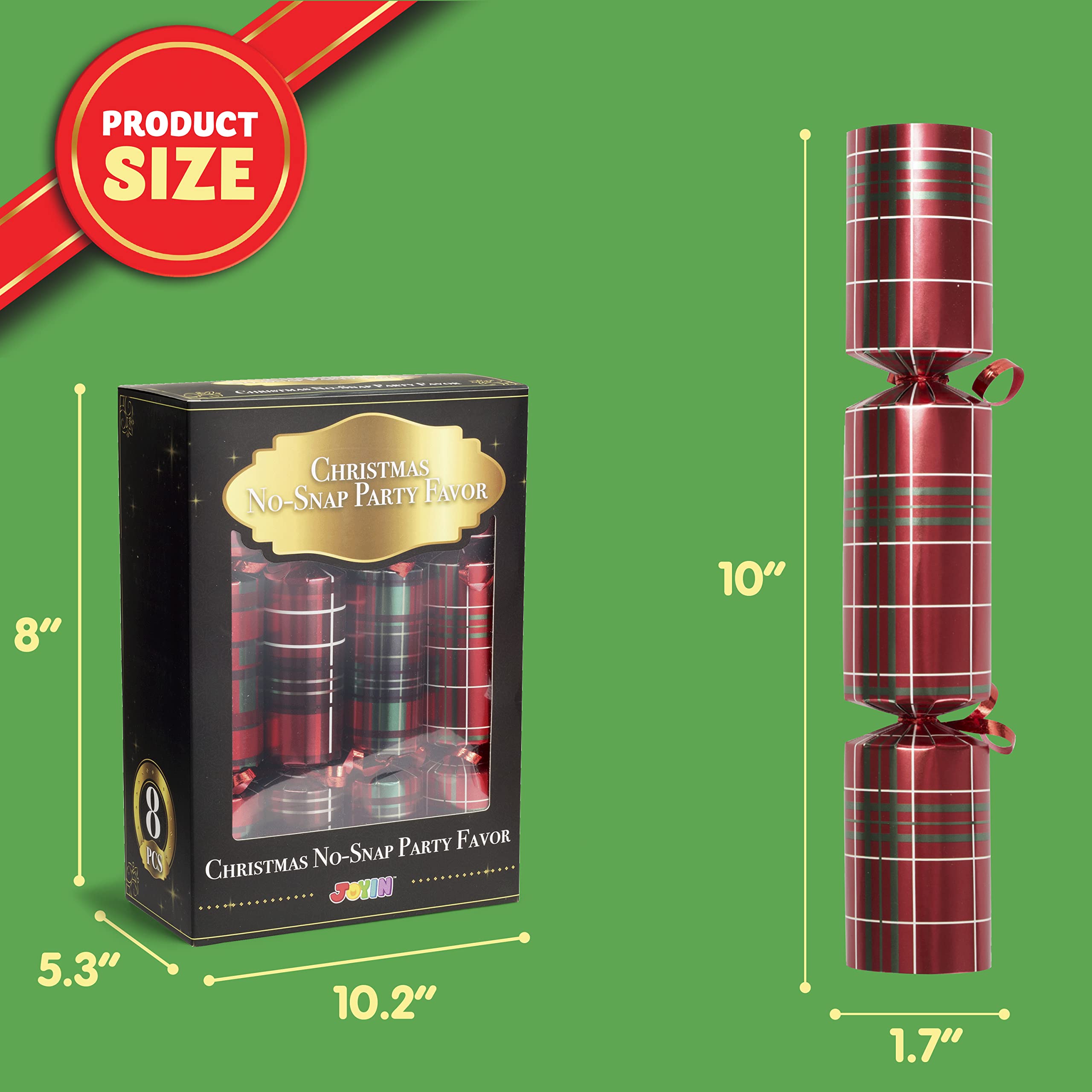 JOYIN 8 Pack Christmas Non-Snap Party Favor, Red Check Plaid Party Table Favor Includes Party Hat, Jokes & Gifts, Xmas Gifts Prizes for Christmas Holiday Dinner Traditions Supplies