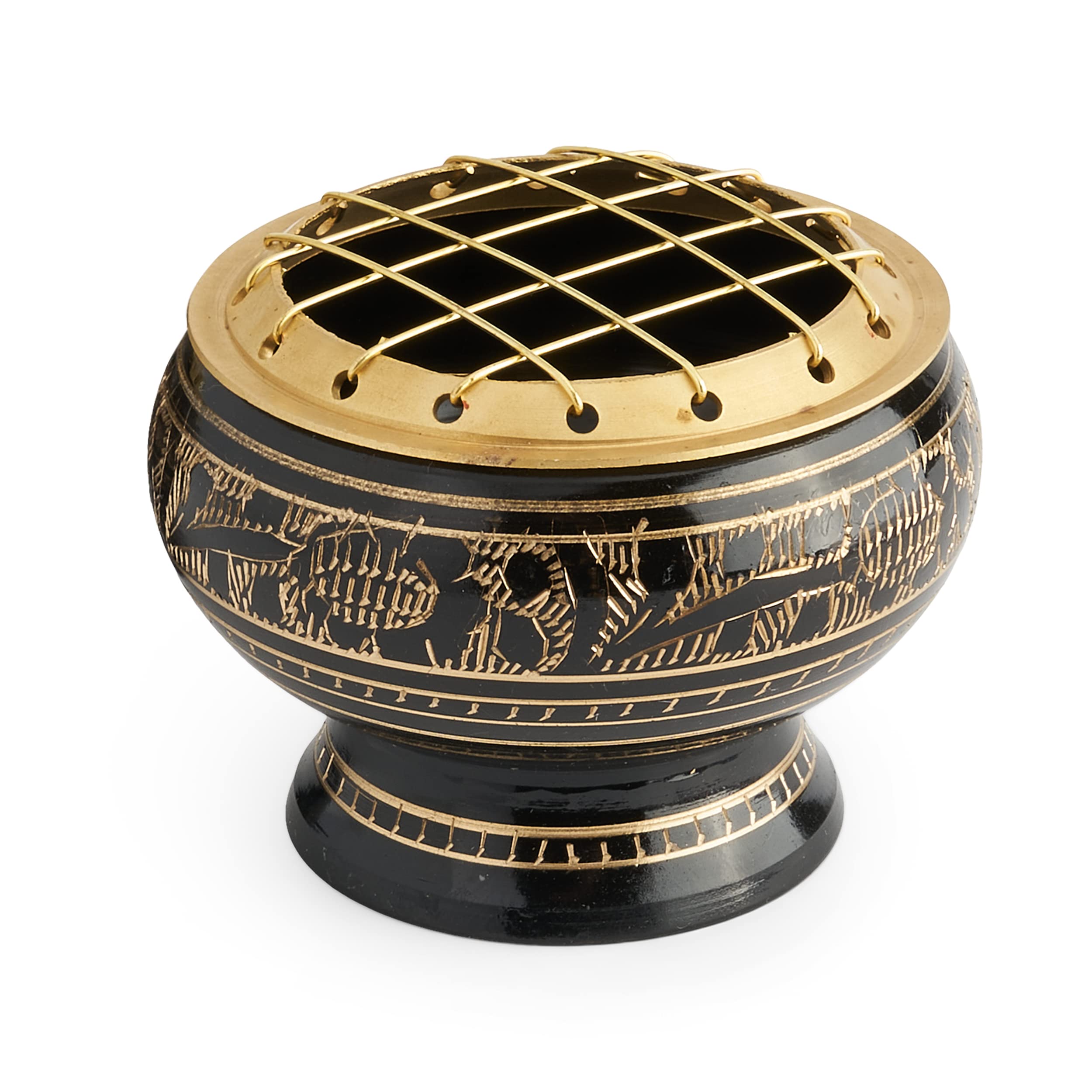 NKlaus Ø5,5cm net vessel brass black gold incense burner for incense with engraving 39155