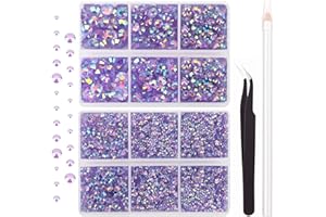 AUREHEN 10000PCs 2-6MM Transparent Light Purple AB Resin Flat Back Rhinestones, Round Non Hotfix Resin Rhinestones Nail Gems Stones with Tweezer & Picker Pen for Tumblers Nail Art & DIY Decoration