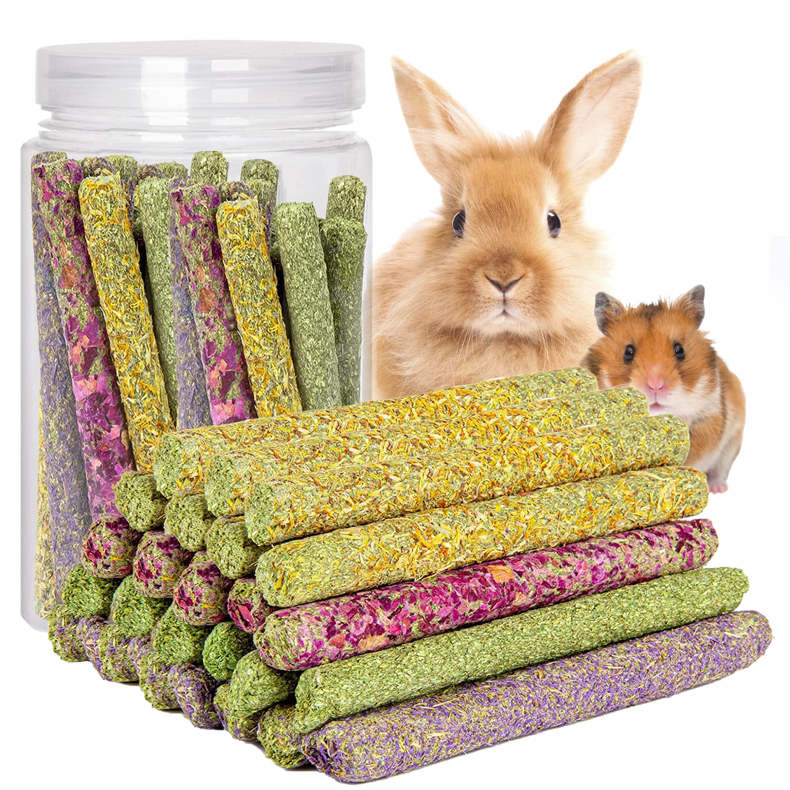 Flow fire 40 Pcs Timothy Hay Sticks for Rabbit Chew, Rabbit Treats Boredom Breaker, Natural Grass Stick for Chinchilla, Guinea Pig, Hamsters, Gerbils, and Small Rodent Pet Toys