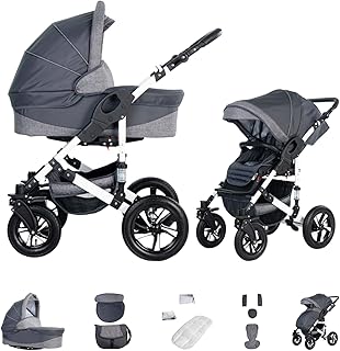Friedrich Hugo Hamburg | 2 in 1 Kombi Kinderwagen | Luftreifen | Farbe: Grey &amp; Grey Linen