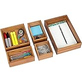 Seville Classics Bamboo Premium Organizer Storage Bins for Kitchen Silverware, Pantry, Closet, Office Desk, Pens, Utensils, Makeup, K Cup, Bamboo, Bin Set (5 Piece)