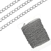 HJZHII Stainless Steel Curb Chains, 30 Foot Silver Link Chain Stainless Steel Color Plated for Jewelry Making Bracelet Necklace Soldered Handcraft Chains Metal Chain Roll Keychain Craft Supplies