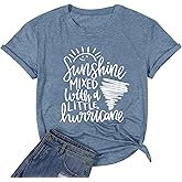 Cute Graphic Tees for Women Sunshine Mixed with A Little Hurricane Funny Saying Letter Print T Shirt