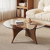 dnziqi Glass Coffee Table Modern Round Coffee Table, 31.5" Small Minimalist Center Table for Living Room, Unique Circle Accent Coffee Table, Rustic Simple Tea Table