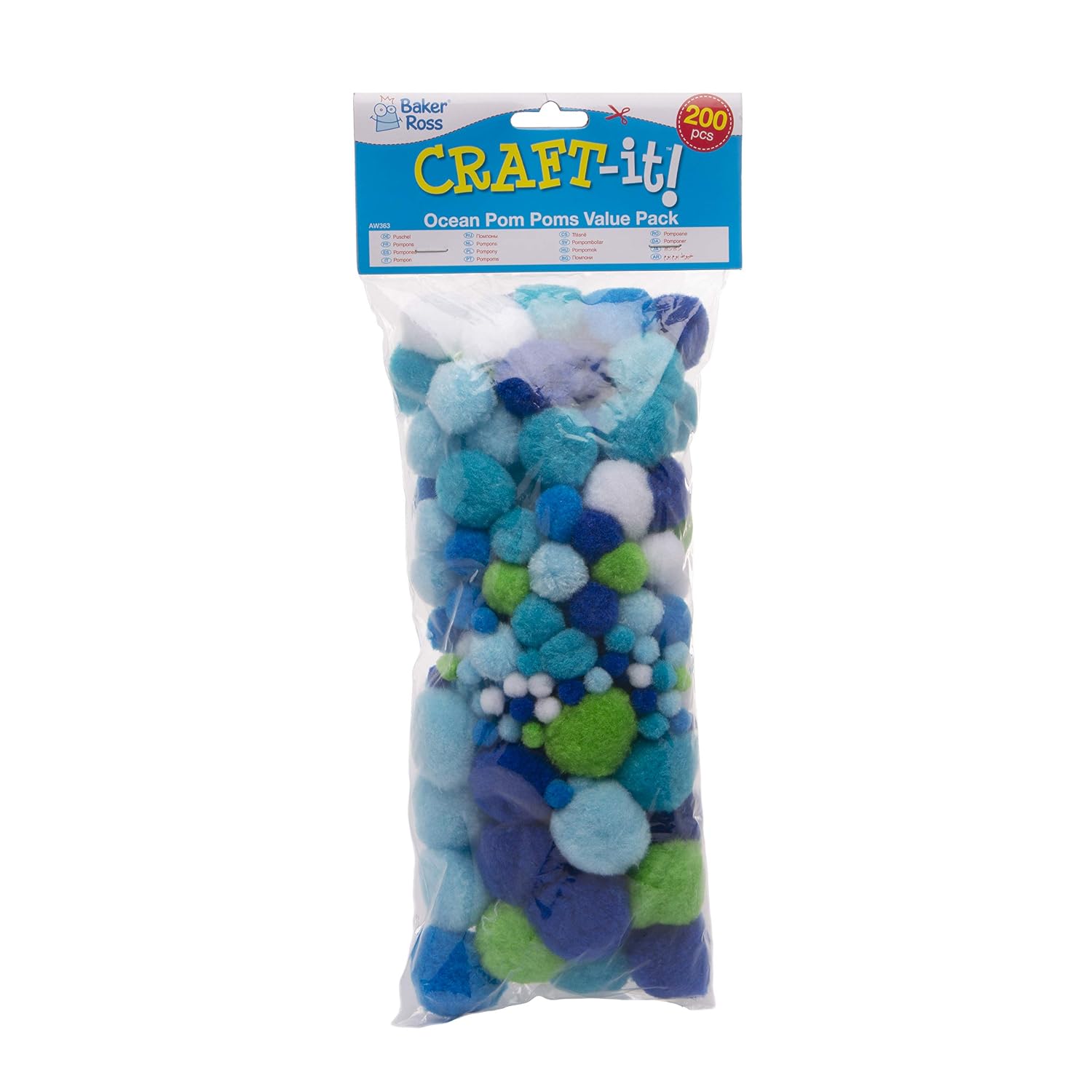 Baker Ross AW363 Ocean Colours Pom Value Pack of 200, Assorted - Image 5