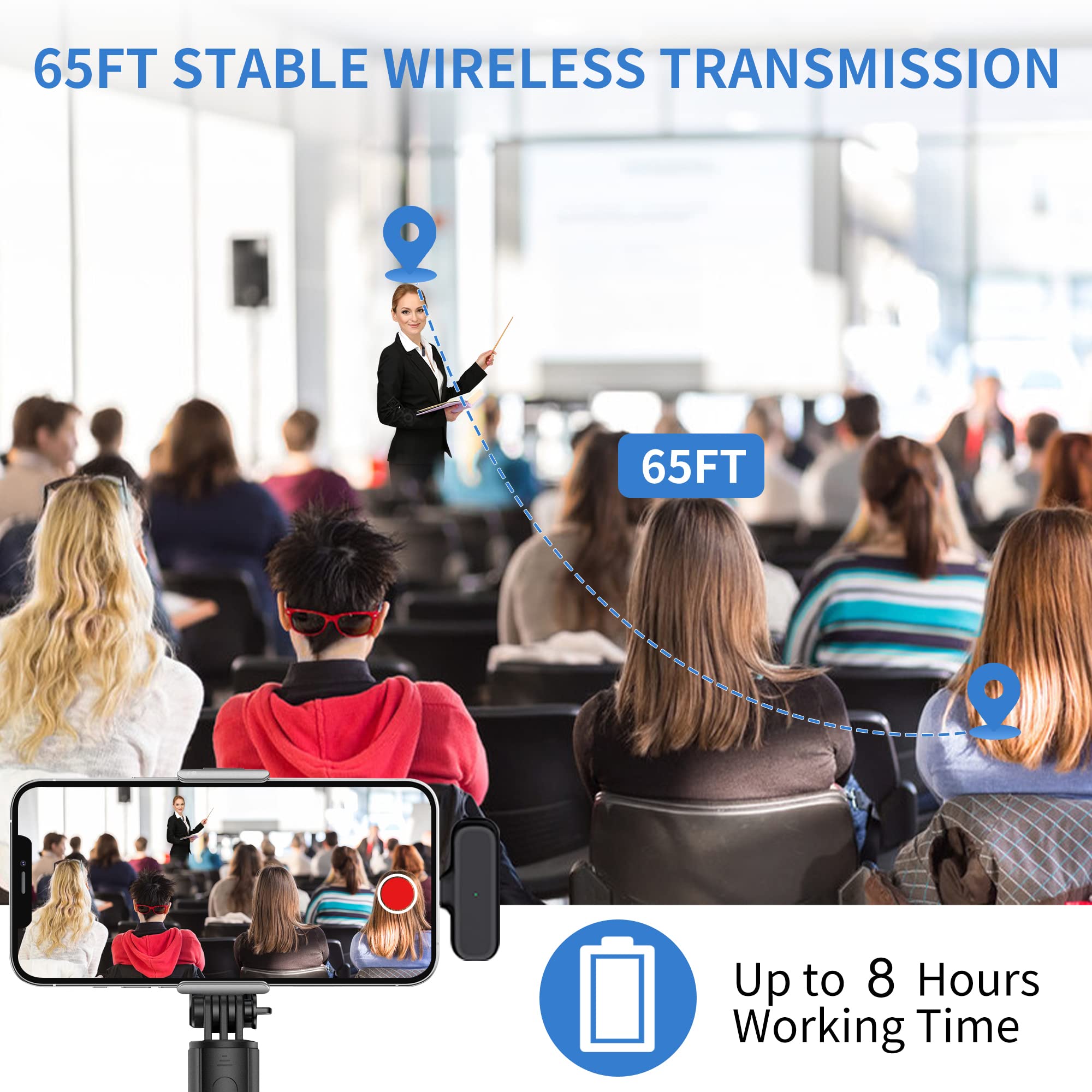 2 Pack Professional Wireless Lavalier Microphone for iPhone iPad Android with Charging Case Noise Reduction Plug-Play Clip on Lapel Mic for Video Recording Vlogging, YouTube, Interview, Live Streaming
