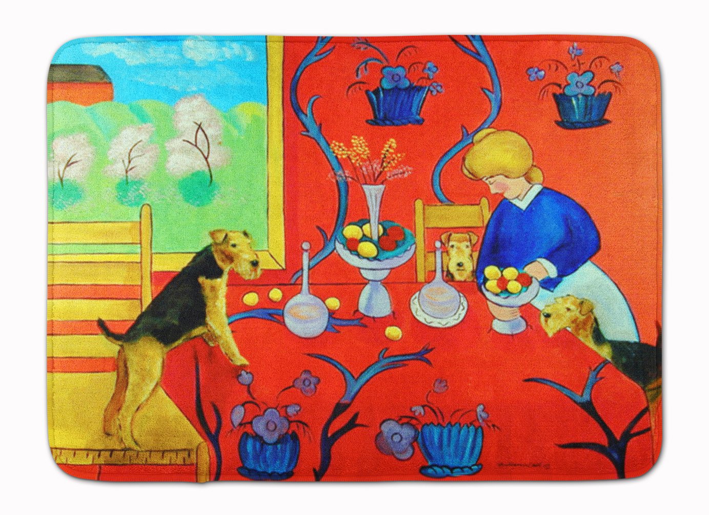 Caroline's Treasures Airedale Terrier with Lady in Kitchen, Multicolor
