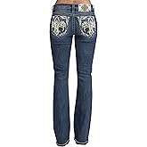 Miss Me Women's Flying Fleur de Lis Embellished Pockets Mid-Rise Bootcut Jeans