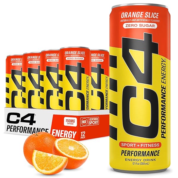 C4 PERFORMANCE ENERGY DRINK | ZERO SUGAR CARBONATED PREWORKOUT ENERGY | 150MG CAFFEINE WITH BETA ALANINE | ORANGE SLICE | 12 FL OZ (12 PACK)