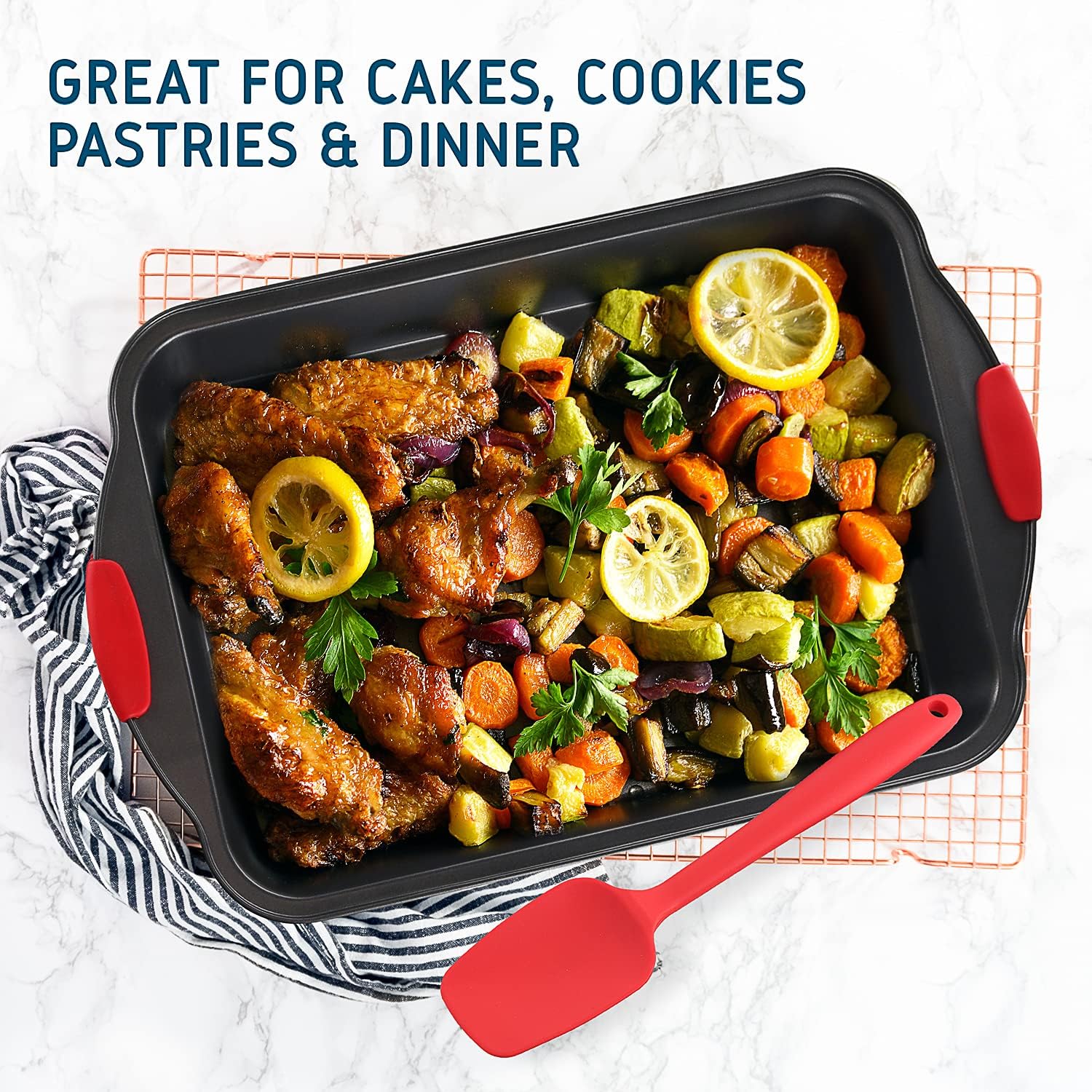 JoyTable Bakeware Set - 15 PC Baking Pans Set Nonstick Surface - Bakeware sets with Baking Pan, Oven Pan, Cookie Sheet, Baking Trays & More - Nonstick Bakeware Set with Silicone Handles & Utensils: Kitchen & Dining