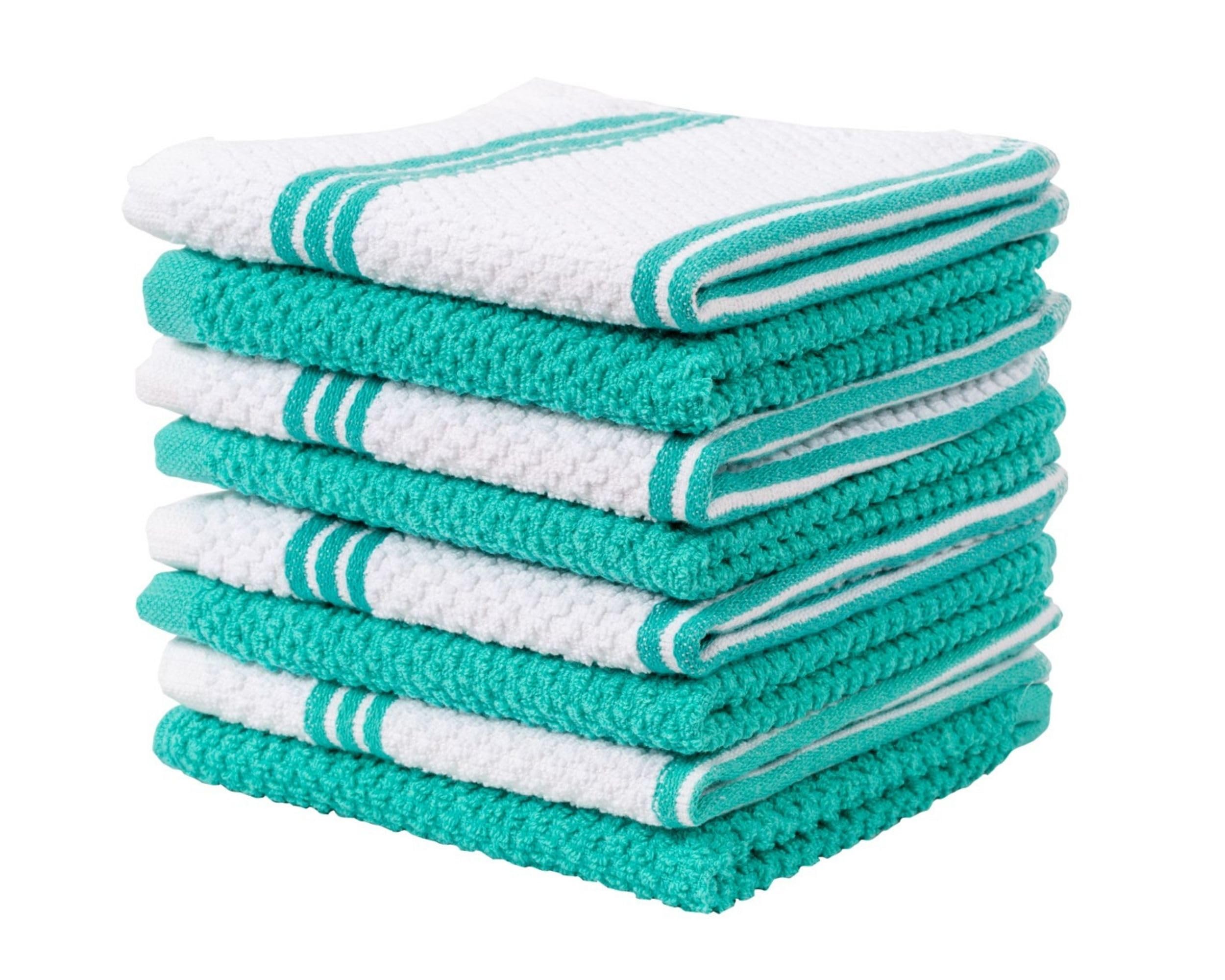 Living Fashions 8 Pack Dish Cloths for Washing Dishes - 100% Cotton Absorbent Dish Towels Size 12" x 12" - Perfect Rags for Washing Dishes - Kitchen Rags and Washcloths for Dishes (Turquoise)