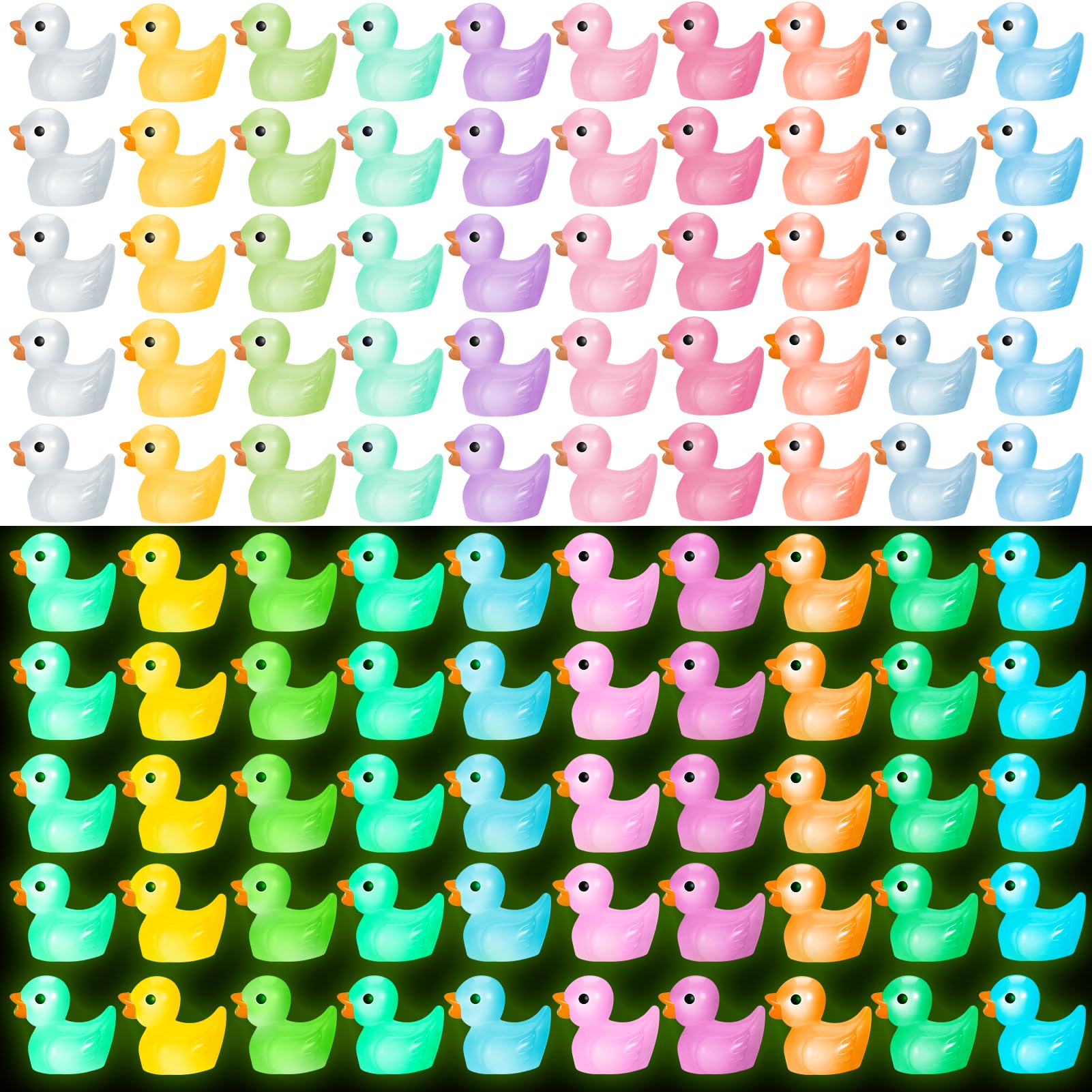 FRIUSATE 100 Pack Mini Ducks, Tiny Little Ducks Mini Resin Ducks Luminous Small Ducks Miniature Ducks for Fairy Garden Aquarium Landscape Dollhouse Ornament Diy Craft