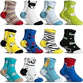 DoSmart 12 Pairs Baby Boys Toddlers Grips Socks Kids Infants Anti Slip Non Skid Funny Cartoon Breathable Cotton Crew Socks