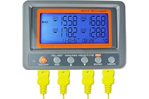 GAIN EXPRESS Digital 4 Channel Thermocouple Thermometer Temperature Recorder Data Logger AZ Instruments Multi Channel K Type Thermometer Thermocouple Reader with 8G SD Card 2 Bead Type K-Thermocouple Probe