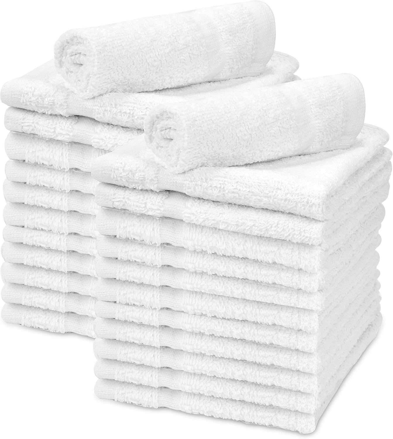 Talvania Washcloths Towels 24 Pack Super Absorbent Terry Towel 100% Ring Spun Cotton White Wash Cloth with Border Design Ideal for Face Wash Long Lasting Multi-Purpose Gym Spa Home Bath Towel 12"X12": Home & Kitchen