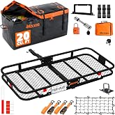 Mockins 500 Lb Capacity Steel Trailer Hitch Cargo Carrier for 2" Receivers | 60"x20"x6" Folding Luggage Rack for SUV , Car, Truck &amp; 20 CuFt Waterproof Cargo Bag for Hitch Carrier w/ Plate Holder &amp; More