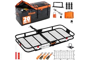 Mockins 60"x20"x6" Folding Trailer Hitch Cargo Carrier w/ 20 Cu.Ft. Waterproof Cargo Bag for Hitch Carrier | 500 Lbs. Capacity Weatherproof Luggage Rack for SUV Car & Truck w/Car Trailer Accessories