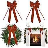 AIMUDI Orange Velvet Bows for Christmas Tree 6.5" x 15" Christmas Bows for Gift Wrapping, Holiday Crafts, Wreaths, Garlands, Staircase, Home Outdoor Winter Decorations, 2 PCs