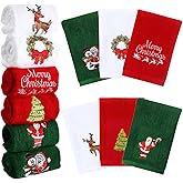 Ganeen 6 Pcs Christmas Hand Towels for Bathroom, 12 x 18 inches Blue Snowman Kitchen Towels, Decorative Dish Towels Set, White Embroidered Snowflake Holiday Tea Towel for Xmas Gift(Classic)