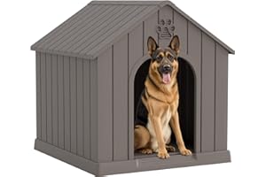 Fancyango Large Dog House Outdoor Indoor for Medium Large Dogs, Durable Plastic Waterproof Doghouse with Air Vents and Elevated Floor, Easy Clean and Assemble (Grey, 36.2''L×38''W×38''H)