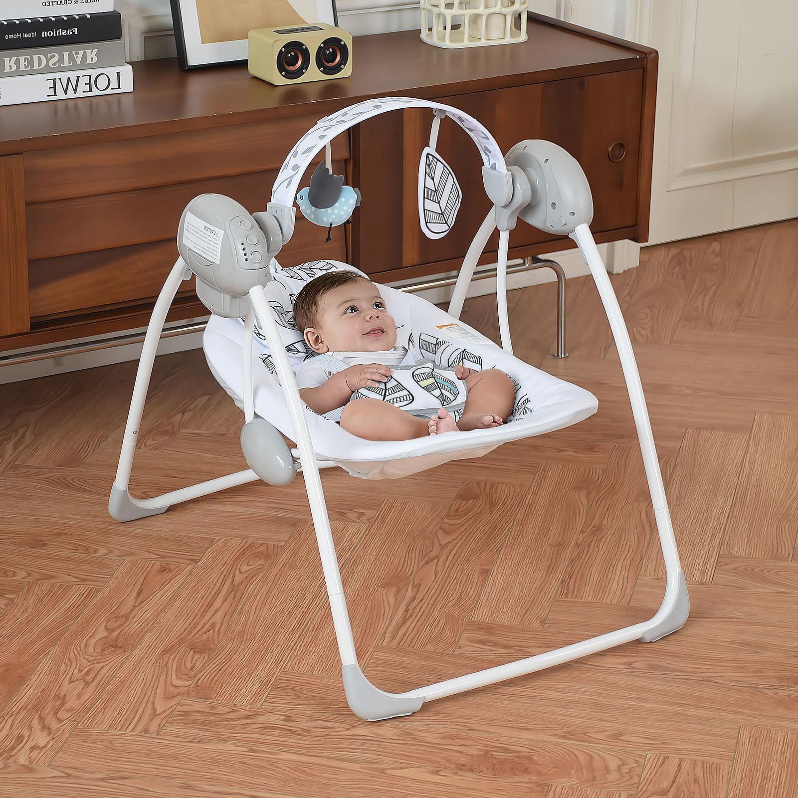 Baby Swing,Baby Swings for Infants,Easy-Fold Infant Swing with Adaptable Speed,Music,Timing,Portable Baby Swing Indoor/Outdoor,Baby Swing for Babies 0-6 Months 6-20 lbs White