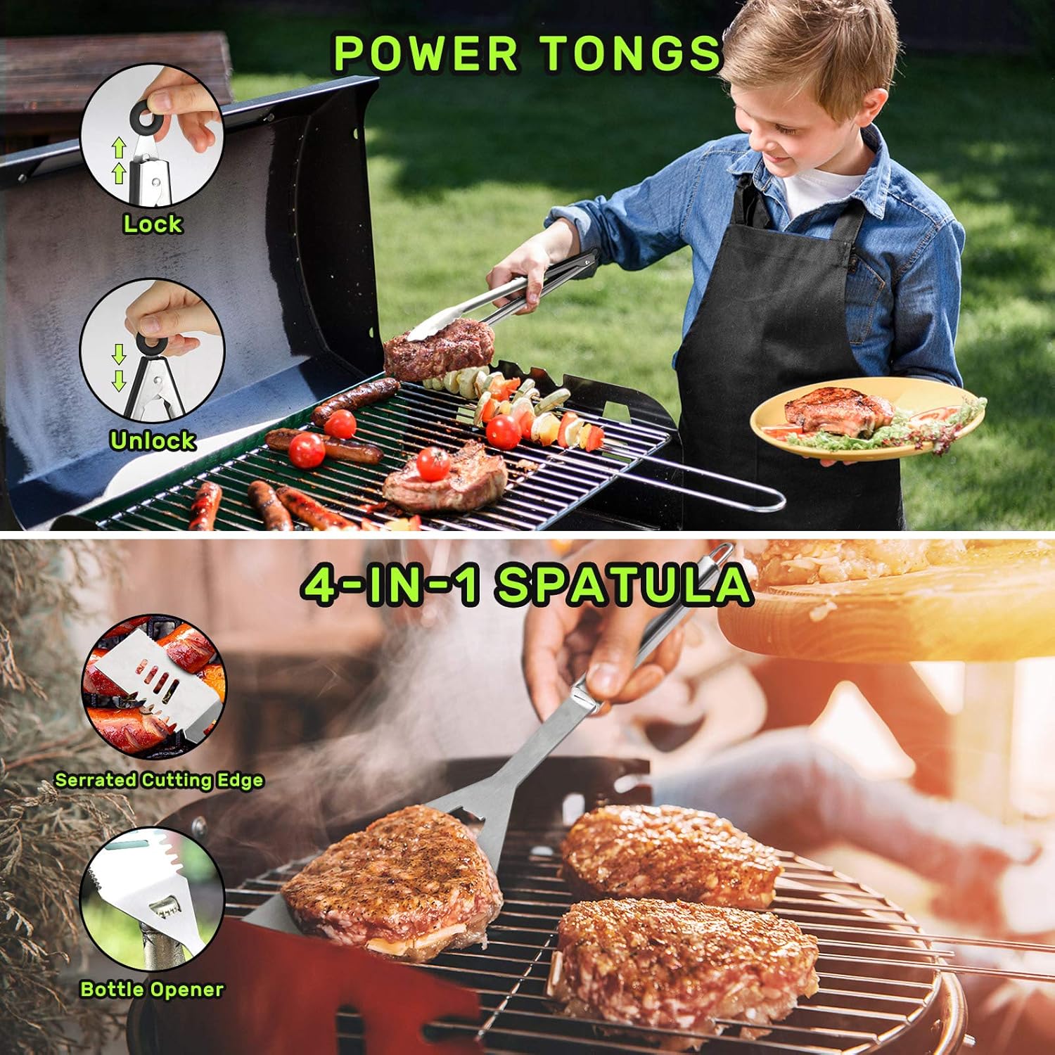 Veken BBQ Grill Accessories, Stainless Steel BBQ Tools Set for Men & Women Grilling Utensils Accessories with Storage Apron Gift Kit for Barbecue Indoor/Outdoor : Garden & Outdoor