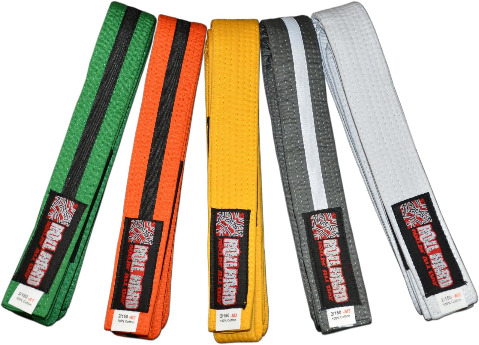 ROLL HARD Brand - Youth IBJJF Jiu Jitsu Belts and Sizes