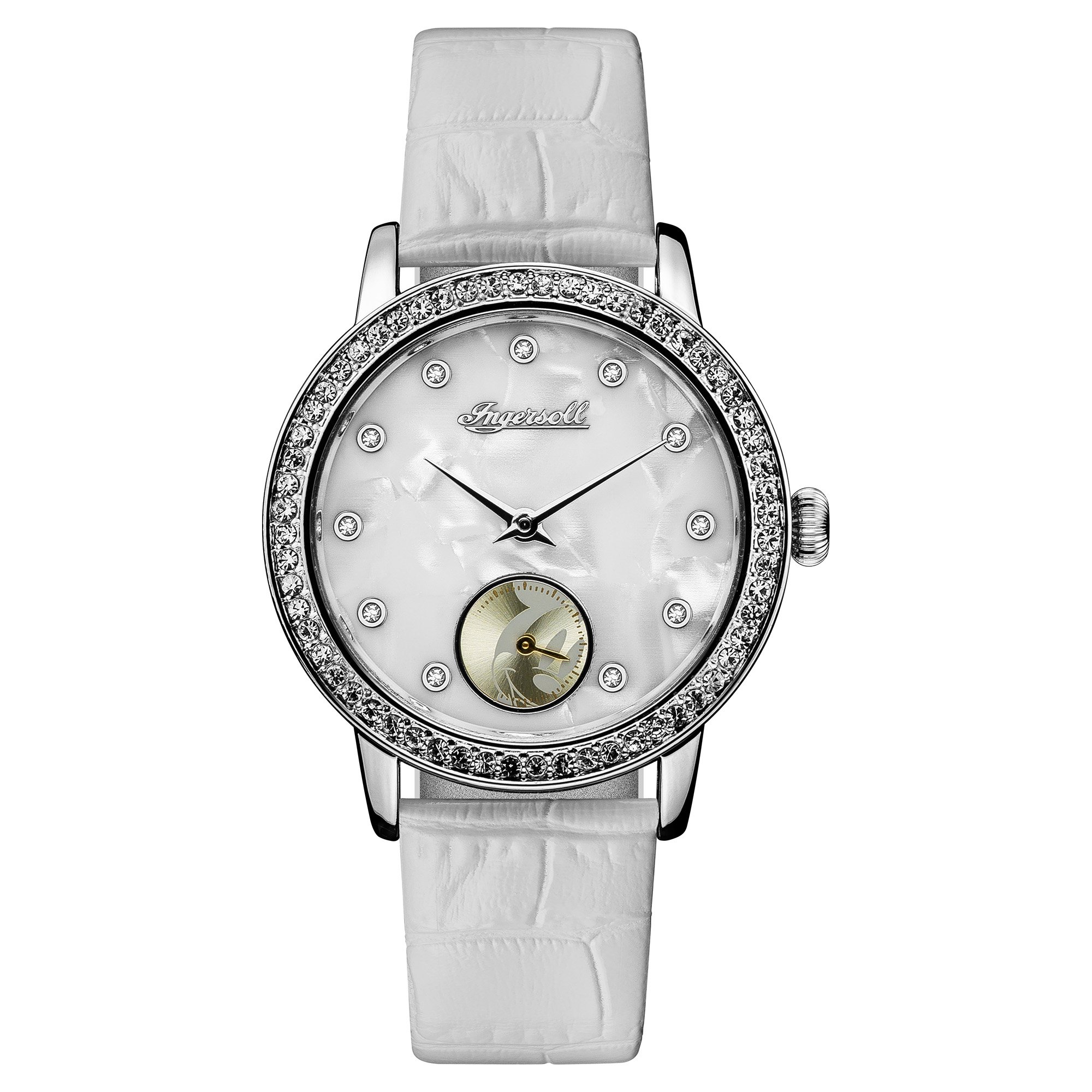 Ingersoll Disney Women's Quartz Watch with Mother of Pearl Dial Analogue Display and White Mixed Strap ID00701