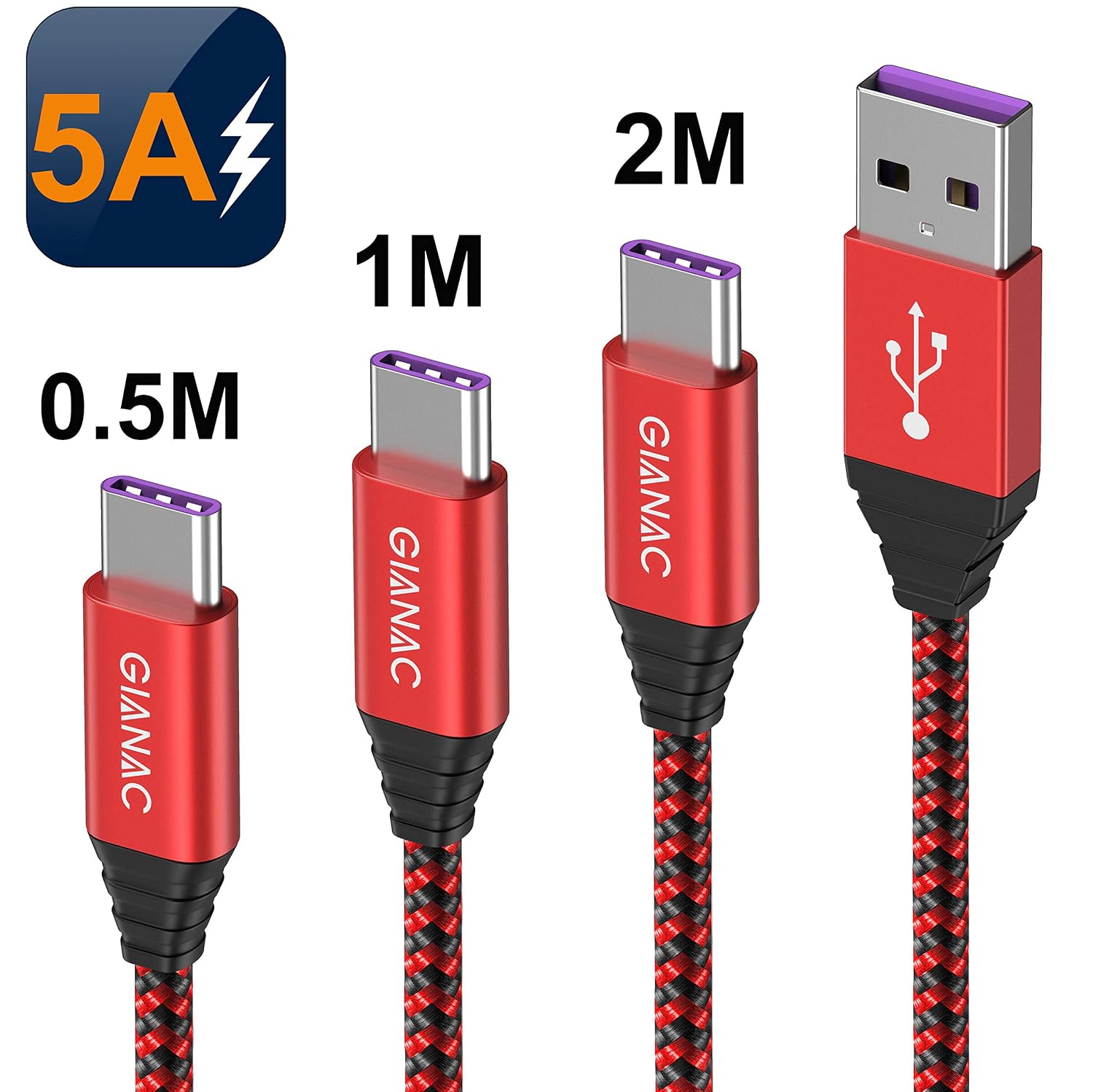 3 Cables USB-C a 5A