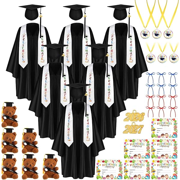 thumbnail image 2 of Preschool Kindergarten Graduation Gown Set - Premium Matte Blue Gown, Cap, Tassel & 2025 Charm 2 of 2