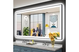 AWANDEE 72x40 Black Framed LED Bathroom Mirror with Lights, Backlit + Front Lit, Anti-Fog Lighted Vanity Mirror for Bathroom Wall with 3 Colors, Stepless Dimmable, Memory, Tempered Glass, ETL Listed