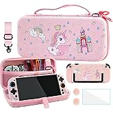 FANPL Cute Carrying Case for Nintendo Switch 2, Protective Cover Accessories Bundle with Travel Skin, Hard Shell, Adjustable Shoulder Strap, Thumb Grips, Screen Protector (Pink Unicorn)