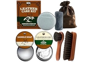 KukLynx Leather Care Kit - Leather Polish, Cleaning & Conditioning Kit with 100g Saddle Soap & 100g Leather Oil, 2 Horsehair 