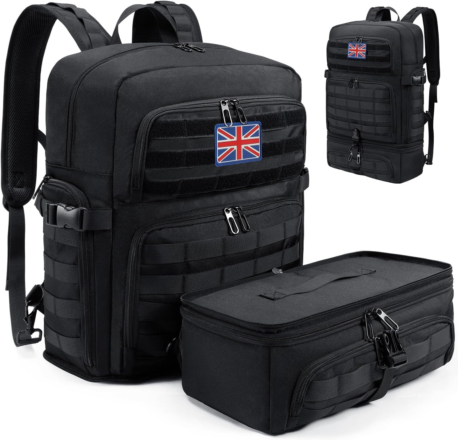 BERTASCHE 15.6 Inch Laptop Lunch Backpack with Insulated Cooler Box, Work Backpack for Tactical, Military, Office, Travel, Uni, Hiking, Molle, Black