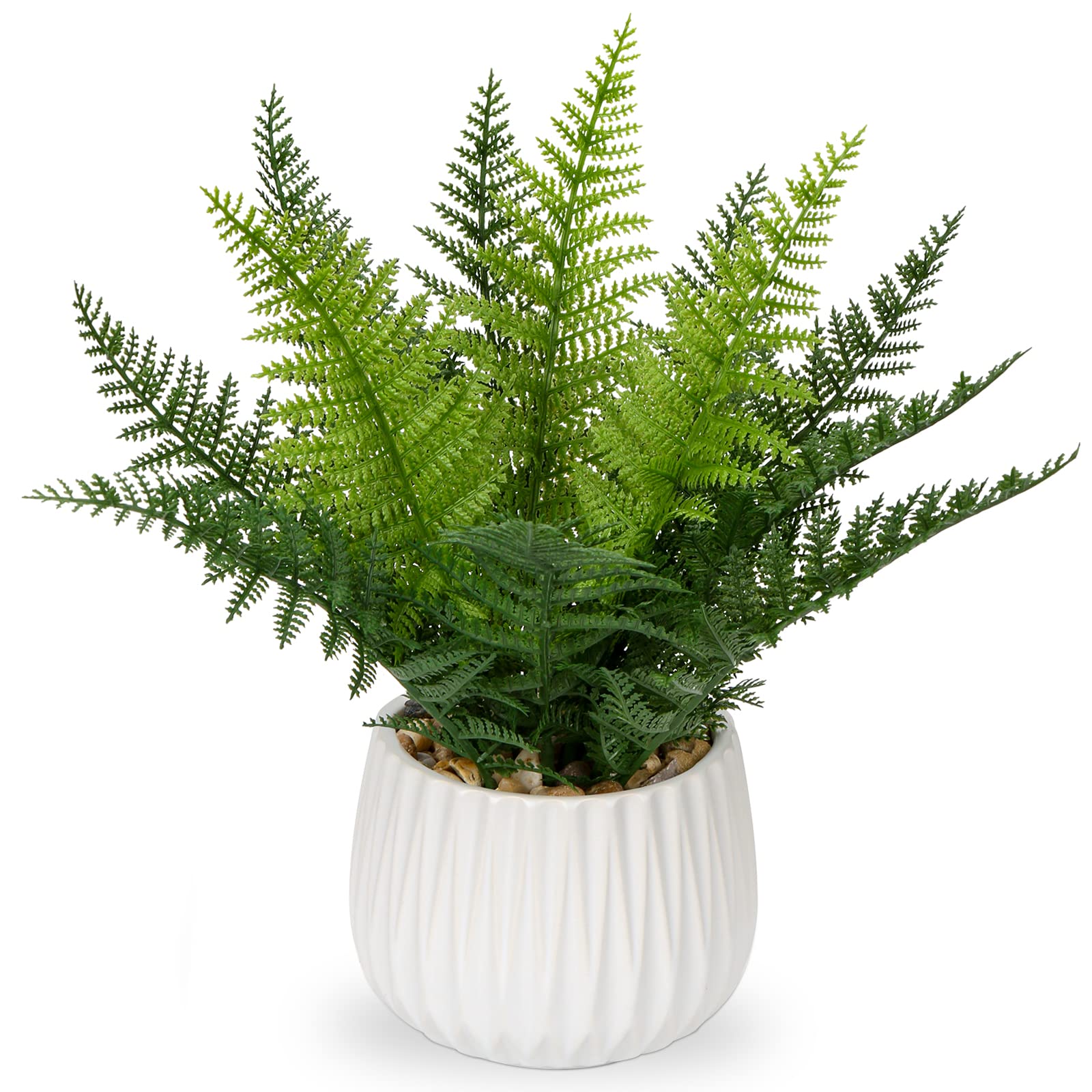 Oairse Fake Plants Indoor in Ceramic Pot 32cm Artificial Boston Fern Plant Potted Decorative Artificial Plant Greenery House Plant Faux Fern for Home Office Bathroom Bedroom Desk Room Decoration