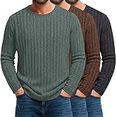 August Alley 3 Pack Men's Long Sleeve Shirts Ribbed Knit Sweater Crewneck Casual Pullover Top Stretchy Undershirt Tee S-3xl