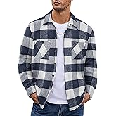 COOFANDY Men's Flannel Shirts Casual Button Down Plaid Shirt Jacket Long Sleeve Fleece Shacket with Pockets