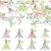 Quilax 32Pcs Acrylic Lily Flower Charms, 8Colors Plastic Dangle Charms with Pearl Beads for Jewelry Making, DIY Craft Supplies for Bracelets, Necklaces, Earrings(20mm)
