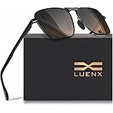 LUENX Rectangular Polarized Aviator Sunglasses for Men Retro Pilot Shades Driving UV400 Protection