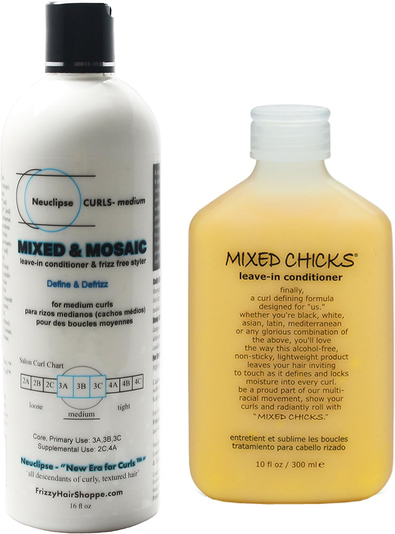 Bundle - 2 Items: Frizzy Hair Shoppe Neuclipse Curls MIXED & MOSAIC Leave-in Conditioner Medium Curls 16 oz, Mixed Chicks Leave-in Conditioner 10 oz