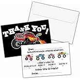 KFNER Kids Thank You Cards, Monster Truck Themed Fill In The Blank Thank You Card, Monster Jam Thank You Notes for Boys Girls, Birthday Party Favors Supplies (25 Set of Cards with Envelopes) - A05