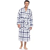AMERICAN HEAVEN Men's Flannel Fleece Robe | Soft Cotton Shawl Collar Full Length Plaid Robe