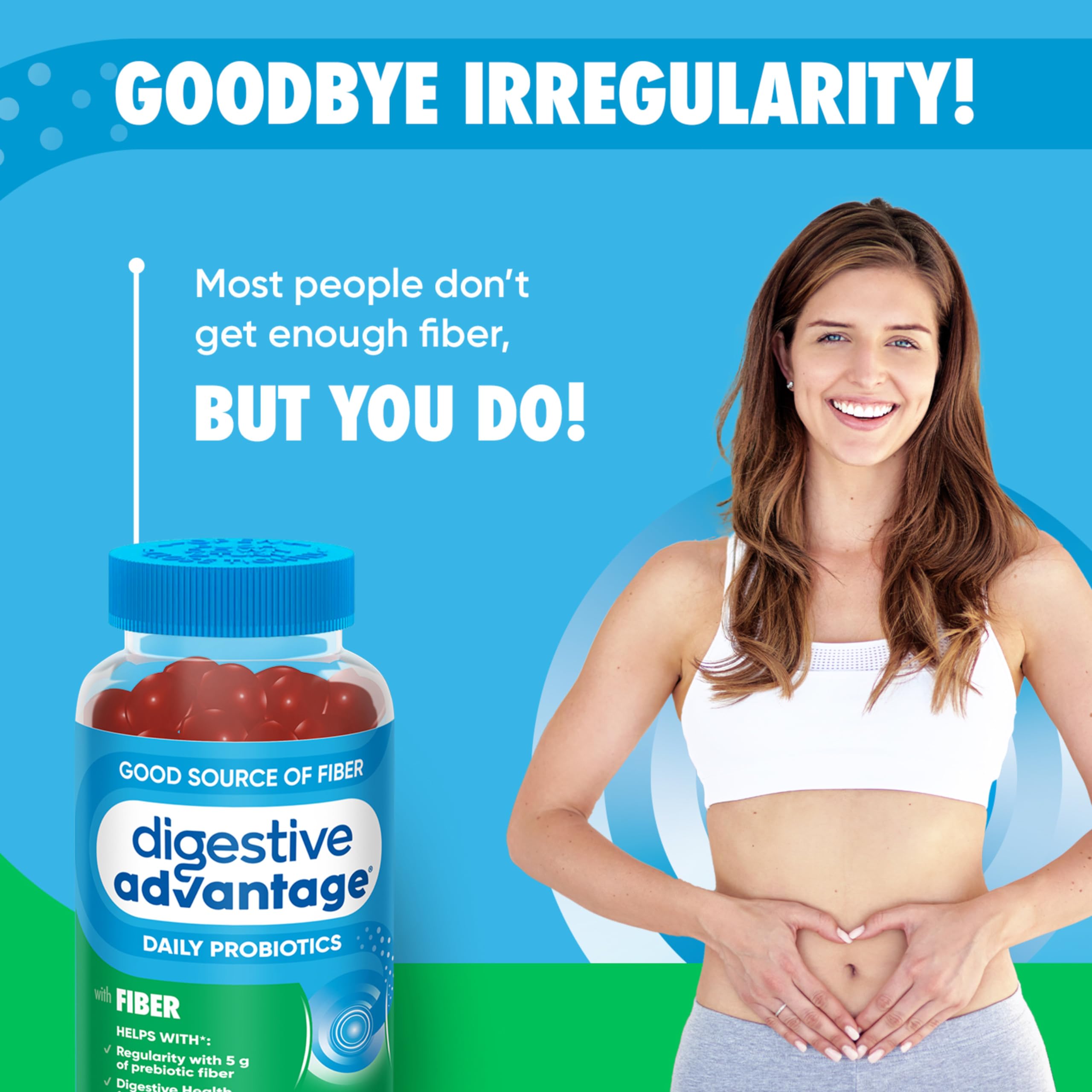 Digestive Advantage Prebiotic Fiber Gummies + Probiotics for Gut Health, 5g Prebiotic Fiber Plus 1 Billion CFU Probiotic, Supports Digestive Health & Regularity, (60ct Bottle) Strawberry Flavor*