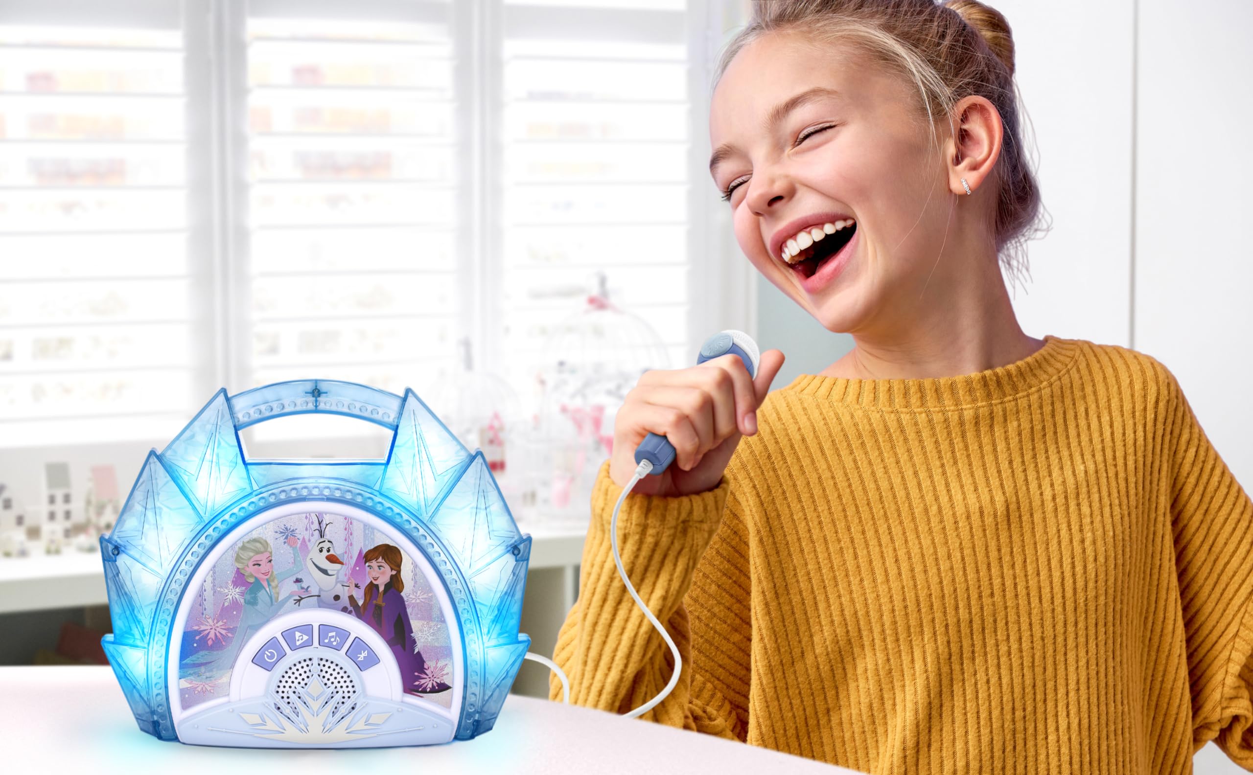 eKids Disney Frozen Karaoke Microphone with Bluetooth Speaker for Fans of Disney Toys, Kids Karaoke Machine with Built in Music