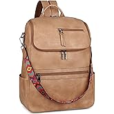 FADEON Laptop Backpack for Women Leather Travel Backpack with Laptop Compartment, Designer Ladies Computer Backpacks Camel