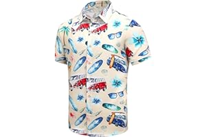SheLucki Hawaiian Shirt for Men, Unisex Summer Beach Casual Short Sleeve Button Down Shirts, Printed Palmshadow Clothing